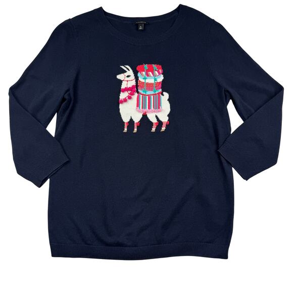Talbots Llama Embellished Lightweight Crewneck Sweater Women's Size Medium - Picture 1 of 5